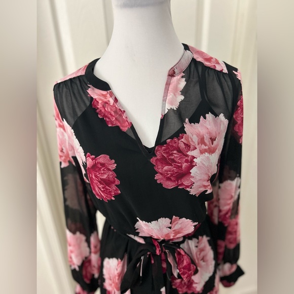NWT 🔮 Banana Republic 🔮 Black, Pink & Red Floral Long Sleeve Dress - XS - Picture 4 of 7